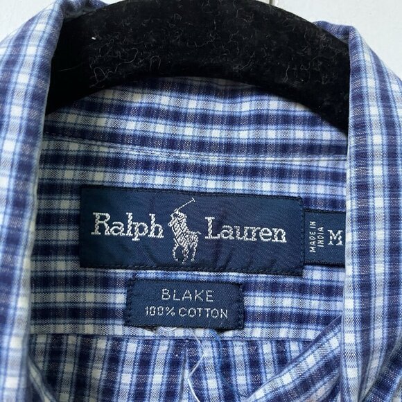 Vintage Ralph Lauren Blake Shirt Mens M Blue Plaid Oxford Button Up - Picture 3 of 7